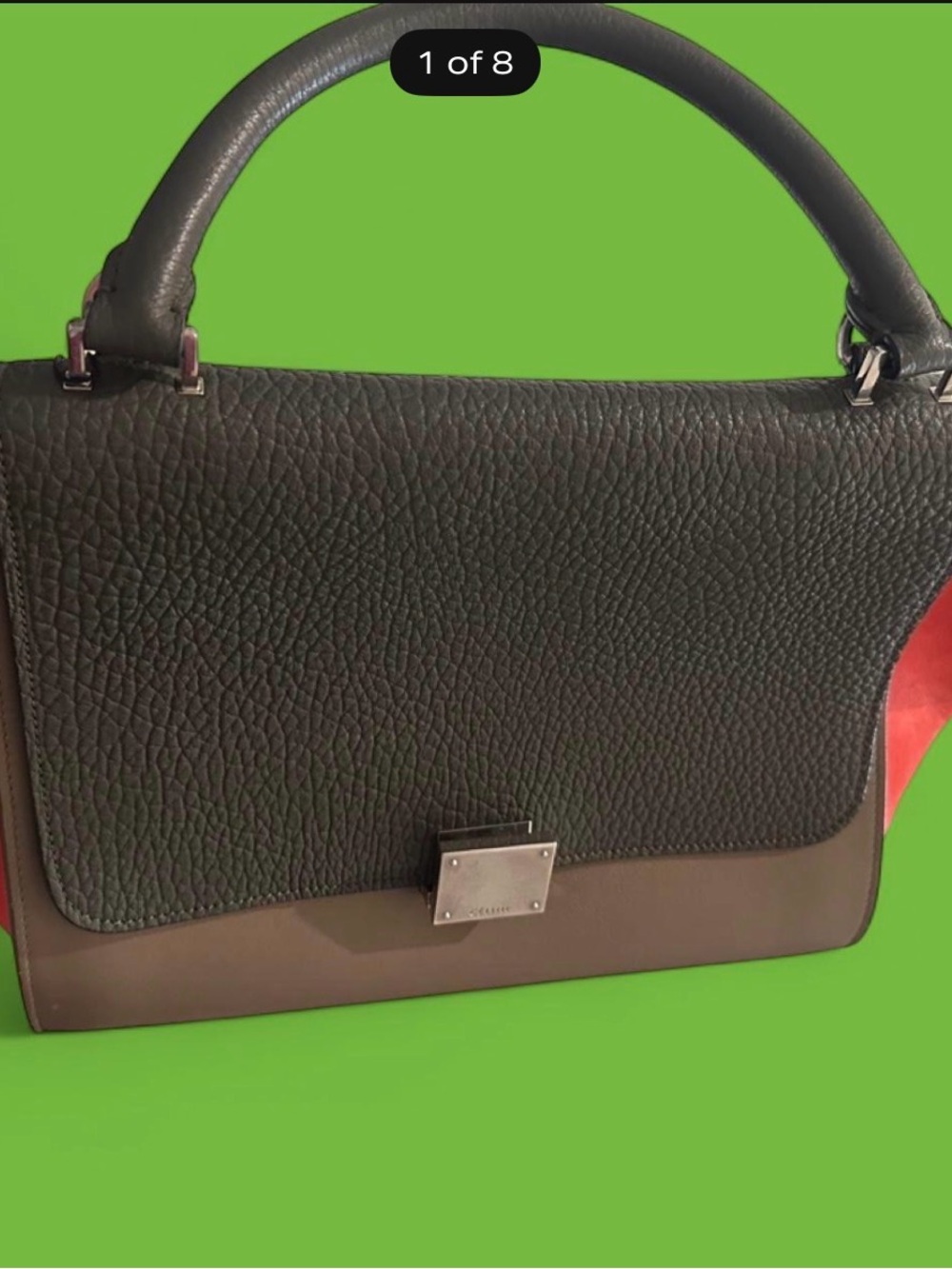 Celine Two-Tone Leather Top Handle Satchel in Black, Brown and Red